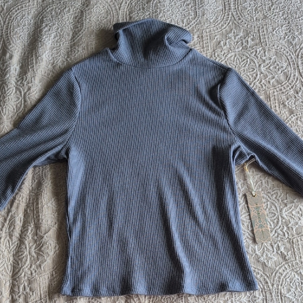 Iris Basic Ribbed Knit Sweater In Blue - image 1